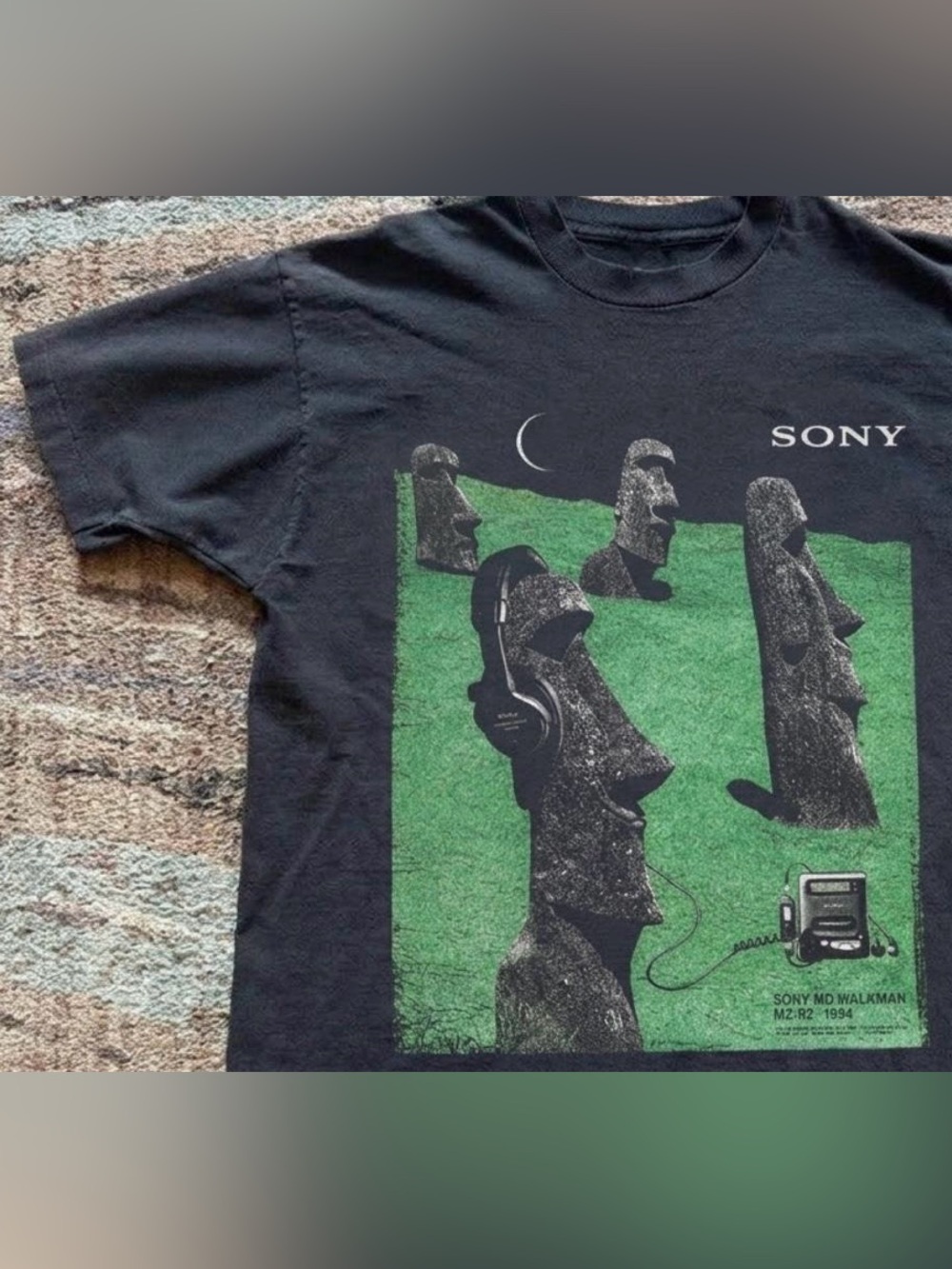 Sony Black Tee with Green Moai Graphic - Picture 3 of 7